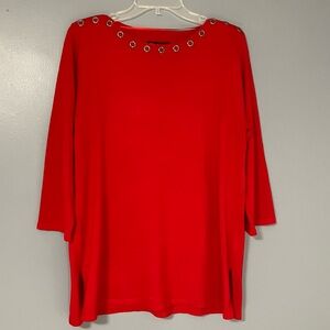 Cable & Gauge 3/4 Sleeve Sweater Red with grommets on neck size XL. NWT